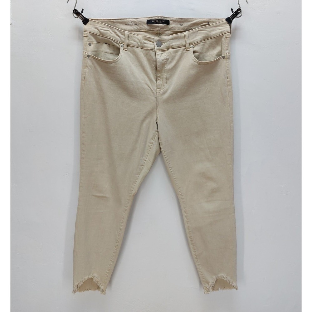 Liverpool The Hugger Ankle Jeans Women's 18W Beige Frayed Tulip Hem Skinny Pants